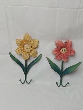 Floral Metal Wall Hook - Yellow and Pink Flower Hooks